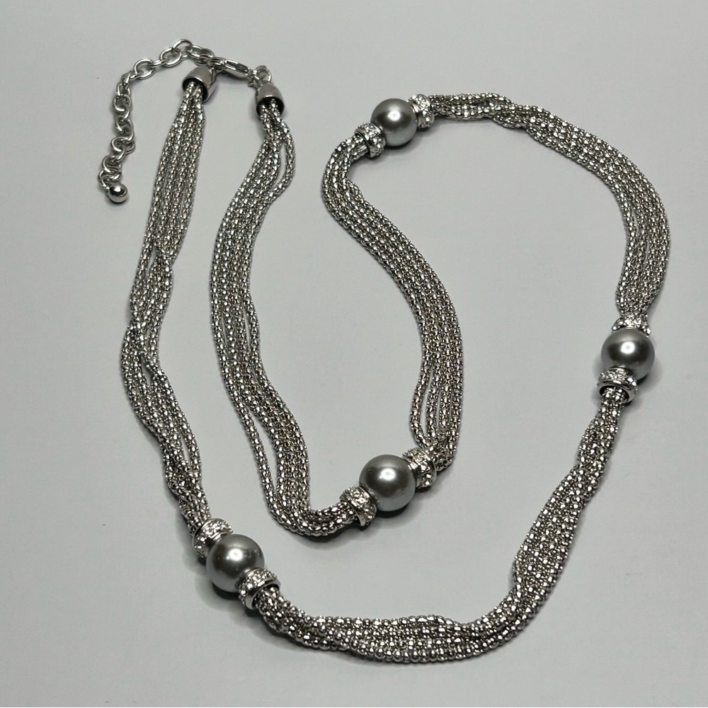 Premier Designs Silver Tone Crystal Accents Multi-Strand Necklace